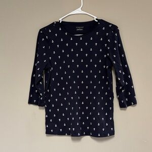 Christopher & Banks Dark Blue Top with Anchor Pattern
